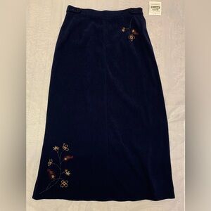Christopher & Banks Classic Hand Embroidered Navy Floral Maxi Skirt 12